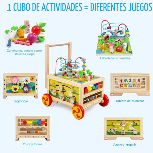 Miniatura 2 de Cubo de actividades de madera 7 en 1, juguete Montessori, juguete educativo multipropósito de aprendizaje para bebé niño pequeño niño de 1+ año