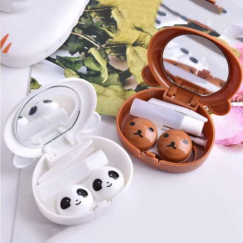 Miniatura 5 de Kit de viaje de 2 piezas de estuche para lentes de contacto de cerdo rosa, lindo oso panda portátil, soporte para lentes de contacto, contenedor