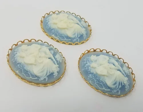 Miniatura 7 de 3 piezas de 1.181 in x 1.575 in marfil victoriano pareja de resina artesanía cameos con ajustes de filigrana de encaje (negro con ajustes de oro)