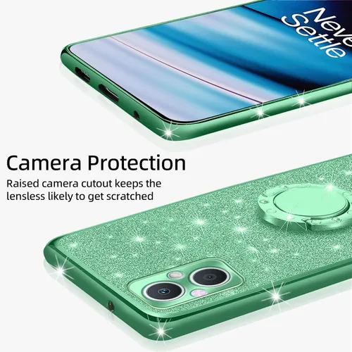 Miniatura 4 de Funda para teléfono N20, OnePlus Nord N20 5G para mujer, bonita funda protectora de TPU transparente suave con purpurina y correa de pie para Verde