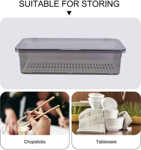 Miniatura 5 de Cabilock Caja de almacenamiento de drenaje de palillos con tapa, paquete de 2 unidades de 11.02 x 5.11 x 5.51 pulgadas, contenedor organizador