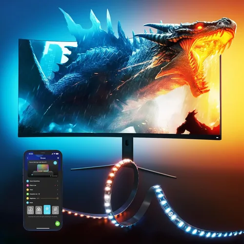 Govee Luz de juego para monitor G1, retroiluminación LED RGBIC para PC de 27 a 34 pulgadas, luces LED inteligentes para monitores con combinación de