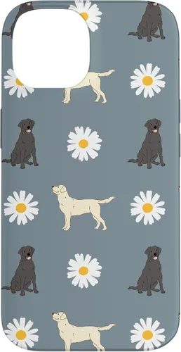 Miniatura 4 de Labrador Retriever y Daisy Flower Pattern - Carcasa para iPhone 17, color azul polvoriento