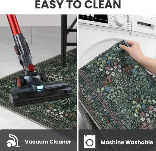 Miniatura 5 de SIILOOM Alfombra antideslizante de pasillo moderna de 2 x 5, súper suave, para pasillos, decoración para cocina, alfombras para pasillos sin 2-Verde