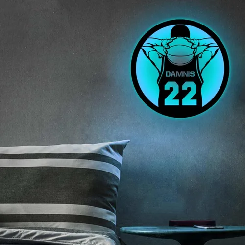 Miniatura 6 de Letrero de metal personalizado para jugador de baloncesto con luz LED, nombre y número personalizados, arte de pared de baloncesto, decoración