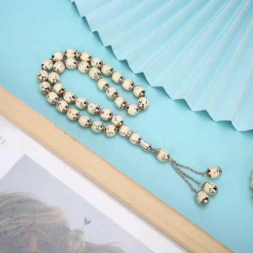 Miniatura 4 de HEEPDD Cuentas de oración musulmana de 13.8 in de longitud y 0.472 in, pulsera Tasbih beige, 33 cuentas de conteo preciso de Dhikr para uso diario