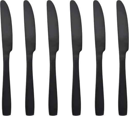 Miniatura 10 de Juego de cubiertos negro mate de acero inoxidable 18/0, utensilios de metal mate, incluye cuchillo de carne, tenedor y cuchara (24 piezas) duradero