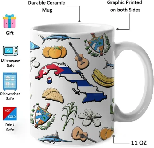 Miniatura 3 de Lotacy Taza de café con símbolos de Cuba con bandera de mapa, taza de cerámica de bandera cubana de 11 onzas, recuerdo de Cuba y regalos, idea