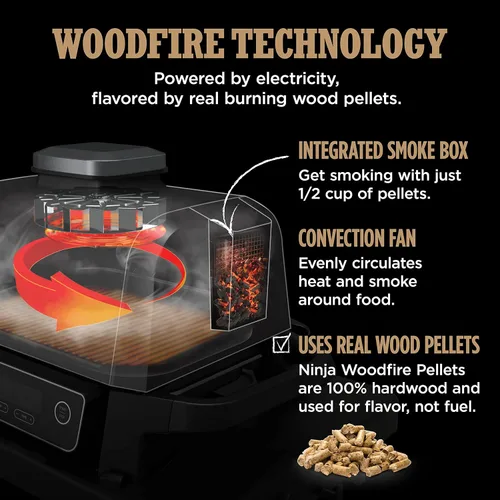 Miniatura 16 de Ninja OG751 Woodfire Pro - Parrilla para exteriores con termómetro integrado, parrilla principal 7 en 1, ahumador de barbacoa y freidora de aire al