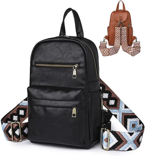 Bolso bandolera con 2 correas de guitarra para mujer, estilo vintage, multiusos, bolsa de pecho de piel sintética, mochila cruzada para el hombro