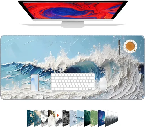 Miniatura 25 de Galdas Alfombrilla de mouse para juegos XXL XL, grande, larga, extendida, grande, de goma antideslizante, con bordes cosidos, para laptop, oficina