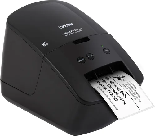 Brother QL-600 Impresora de etiquetas monocromática de escritorio, hasta 2.4" de ancho de etiqueta, no requiere tinta, utiliza rollos DK originales
