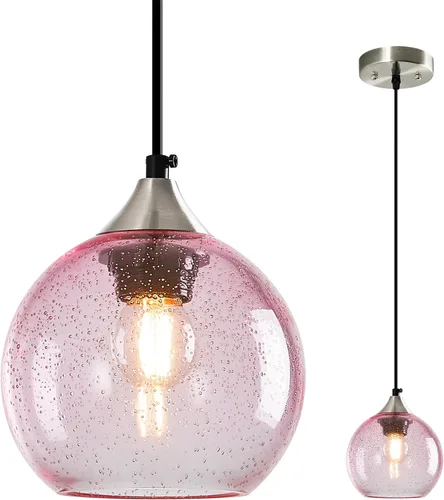 Miniatura 37 de Luces colgantes de cristal verde claro, iluminación de isla de cocina, luminarias de luz colgante de globo, iluminación colgante moderna