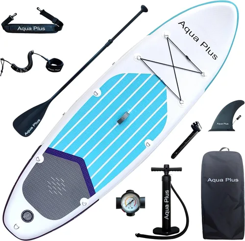 Miniatura 12 de Aqua Plus SUP inflable de 6 pulgadas de grosor para todos los niveles de habilidad, tabla de remo de pie, remo, bomba, mochila de viaje ISUP