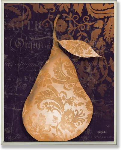 Miniatura 10 de The Stupell Home Decor Collection Damasco Offset Gold Pear Placa de pared para cocina