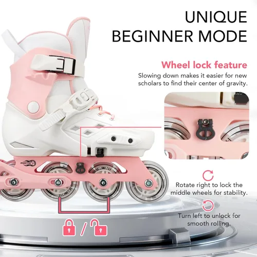 Miniatura 4 de Patines en línea para niños y niñas con ruedas iluminadas, tamaño ajustable, adecuado para principiantes, patines para mujeres, niñas y adultos Rosa