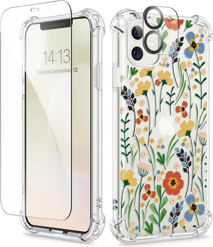 Miniatura 120 de GVIEWIN - Funda floral para iPhone 14 de 6.1 pulgadas, protector de pantalla + protector de lente de cámara, no se amarillenta, a prueba de golpes
