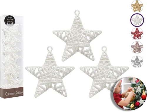 Miniatura 10 de Christmas Traditions Adornos de estrella de ratán dorado con purpurina 3D de 4 pulgadas para colgar en árbol/regalos de Navidad, decoración de mesa
