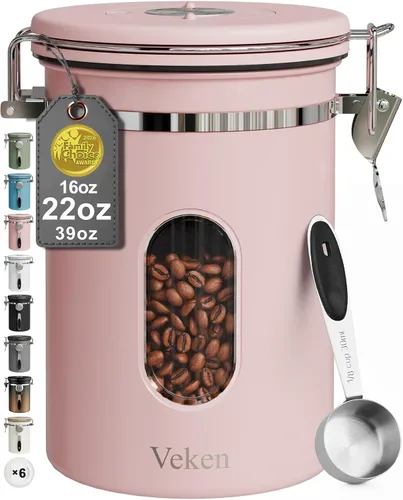 Miniatura 15 de Veken Recipiente de café con ventana, recipiente hermético de almacenamiento de alimentos de cocina de acero inoxidable con tapas, rastreador