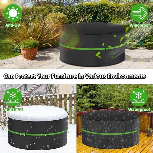 Miniatura 7 de Funda redonda para mesa de exterior de 74 pulgadas, funda impermeable para muebles de patio, resistente 420D, juego de fundas para mesa de comedor