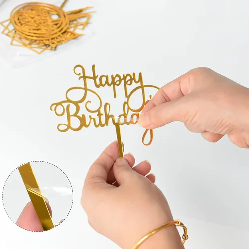 Miniatura 3 de Juego de 12 adornos para tartas de cumpleaños de varios estilos, decoración acrílica para tartas de cumpleaños, suministros de decoración de fiesta