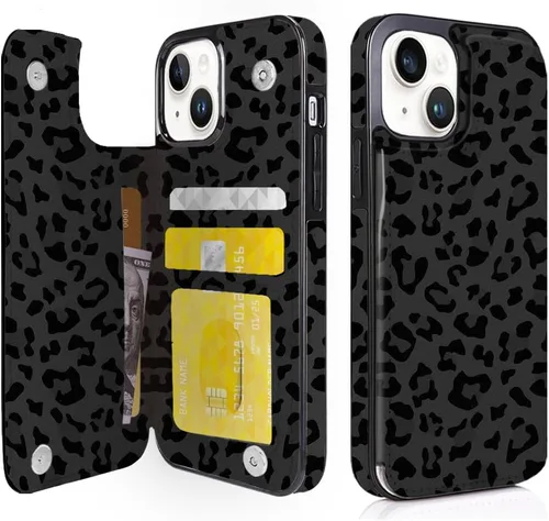 Miniatura 9 de Funda compatible con iPhone 13 Pro Max con tarjetero y ranuras para tarjetas integradas de piel sintética, función atril y a prueba de golpes