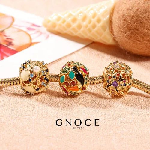 Miniatura 3 de GNOCE - Abalorio de plata de ley, chapado en oro, con incrustaciones de piedras y perlas, para mujer, niña, esposa, hija