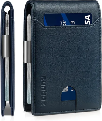 Miniatura 36 de RUNBOX - Carteras delgadas para hombre, cartera de piel con pinza para el dinero, cartera de bolsillo frontal con bloqueo RFID, tarjetero
