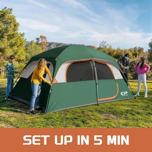 Miniatura 4 de CAMPROS CP Upgraded 6/8 Person Camping Tents, Waterproof Windproof Family Tent with Larger Mesh Windows & Door, Double Layer, Easy Set Up, Verde