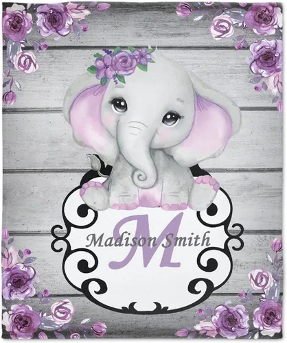 Miniatura 23 de Manta personalizada de elefante azul floral con nombre para niñas, manta con nombre personalizado para niños pequeños, regalos personalizados