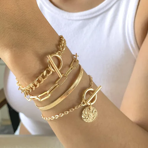 Miniatura 3 de Gold Bracelets for Women Dainty Boho Stackable Bracelet Set Gold Chunky Layered Link Bangle for Women