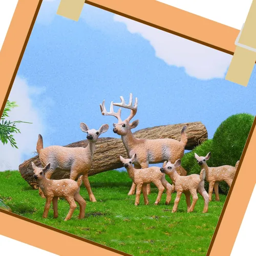 Miniatura 3 de 12 piezas de figuras de ciervos juguete realistas, figuras de familia de ciervos, figuras de animales del bosque, criaturas del bosque en miniatura