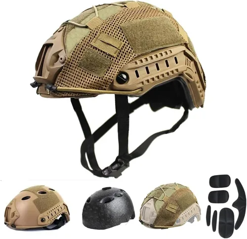 Miniatura 6 de Casco táctico PJ para Airsoft y Paintball con soporte para gafas de visión nocturna (NVG) y carril lateral Verde militar