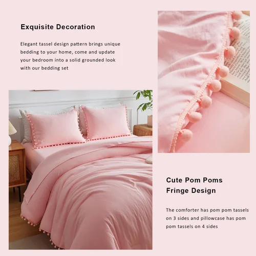 Miniatura 3 de IHOUSTRIY Juego de edredón rosa para niños, tamaño individual, cama en una bolsa, tamaño individual, 5 piezas para adolescentes y niñas
