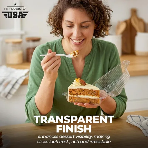 Miniatura 5 de 25 recipientes para rebanadas de pastel con tapas Recipientes de plástico desechables medianos con bisagras Recipiente transparente para tarta