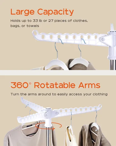 Miniatura 4 de CASAMAYA Tendedero de Ropa Plegable, Tendedero de Ropa con Trípode de 59 Pulgadas para Interiores con Riel Giratorio para 27 Piezas de Ropa, Ahorro