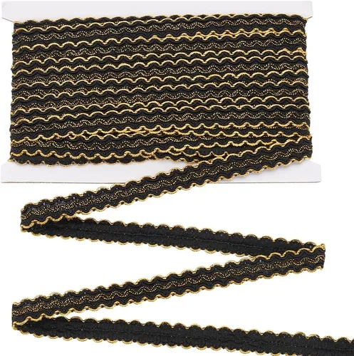 FINGERINSPIRE Borde dorado de 13 yardas, ribete trenzado tejido de 1/2 pulgada, color negro metálico S Wave Gimp para cortina, accesorios de
