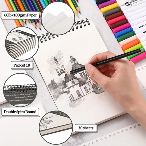 Miniatura 4 de Jexine 20 cuadernos de bocetos encuadernados en espiral superior de 5.5 x 8.5 pulgadas, 30 hojas cada una (68 libras/100 gsm), bloc de dibujo