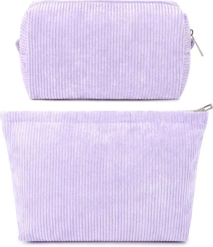 Miniatura 31 de SOIDRAM 2 Piezas de Bolsa de Maquillaje a Rayas Grande, Bolsa de Cosméticos de Cordura de Gran Capacidad, Bolsa de Lona Mixta de Artículos de Rayas