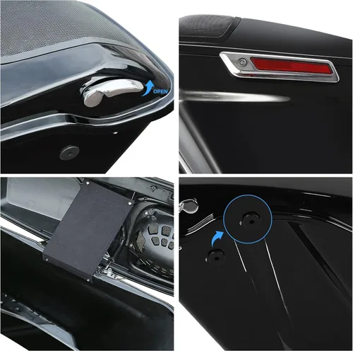 Miniatura 8 de TCMT Alforjas extendidas estiradas de 4 pulgadas de 5 x 7 pulgadas, tapas de altavoces para Harley 2014-2024 Touring CVO Road King Street Road Glide