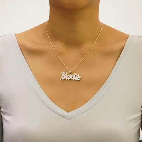 Miniatura 2 de 14k Yellow Gold Personalized Lips & Name Pendant Charm
