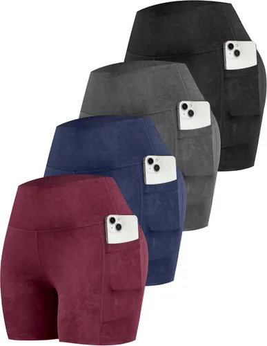 Miniatura 24 de CHRLEISURE - Pantalones cortos de ciclismo para mujer con bolsillos de licra, cintura alta, con control de abdomen para entrenamiento, yoga