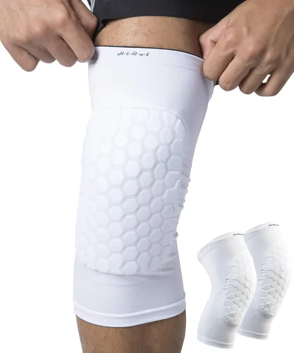 Rodilleras HiRui para niños, jóvenes, adultos, rodilleras para baloncesto, béisbol, rodilleras de apoyo, rodilleras de compresión para evitar Blanco
