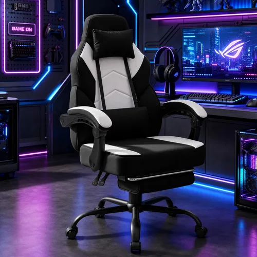 Miniatura 2 de Gaming Chair with Footrest Fabric Gaming Chair for Adults with Massage Lumbar Support, High Back Ergonomic Computer Chair, Pocket Spring Cushion