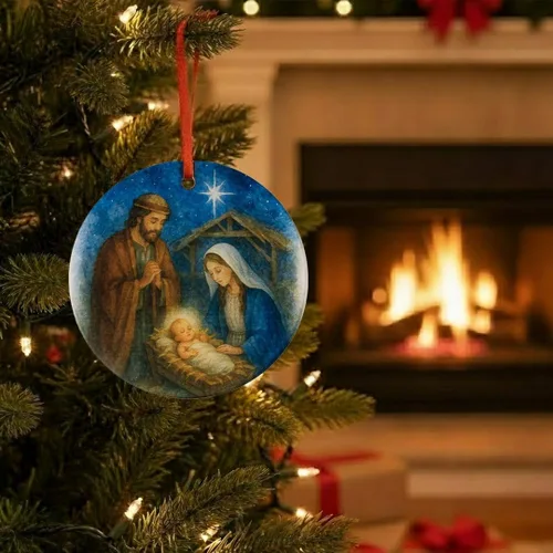Miniatura 5 de Escena de Nacimiento de la Sagrada Familia Adorno de Acrílico - Decoración Católica y Cristiana para Navidad - Estrella de Belén, Adornos