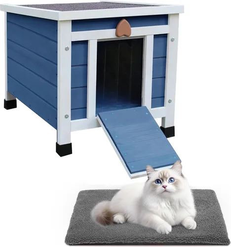 Miniatura 7 de Rockever Casa para gatos al aire libre, casas para gatos ferales, resistente a la intemperie, conejera pequeña, casa pequeña de madera para mascotas