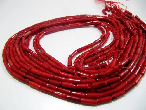 Cuentas de coral rojo perforadas largas de calidad muy agradable, cuentas de coral rojo fuego en forma de tubo, tamaño 0.157 x 0.315 in disponible,