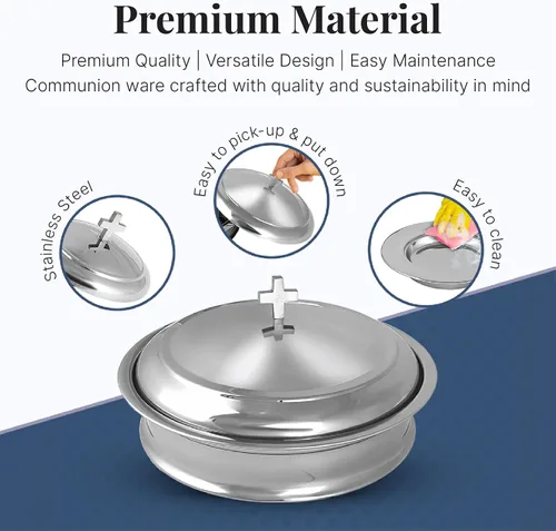 Miniatura 4 de Communion Ware - Juego de iglesia apilables, 2 bandejas de comunión con tapa y 2 platos de pan con tapa, 80 tazas incluidas, ideal para iglesias