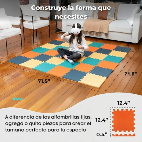 Miniatura 8 de MioTetto Tapete de juego para bebé, azulejos de espuma suave para el suelo para niños. Azulejos de espuma entrelazados ajustables, se adapta a