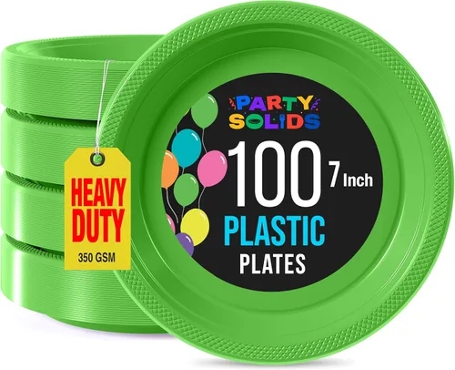 Miniatura 57 de Exquisitos platos de plástico rojo Party Solids para fiesta, platos desechables rojos de 9 pulgadas, juego de vajilla de plástico resistente, 100